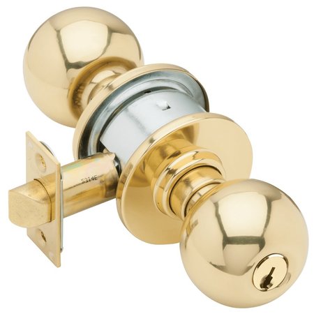 SCHLAGE Grade 2 Storeroom Cylindrical Lock, Orbit Knob, Conventional Cylinder, Bright Brass Fnsh, Non-handed A80PD ORB 605